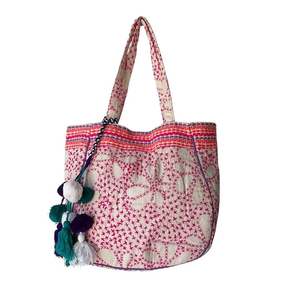 Pink X Tote Bag with Tassels